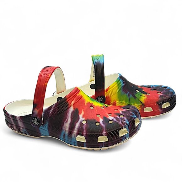 Crocs Classic Tie Dye Graphic Slip On clogs Shoes Rainbow Size 8M 10W - Picture 6 of 7